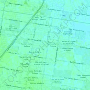 Carte topographique Trenton Manor Colonia, altitude, relief