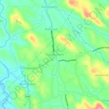 Carte topographique Pravithanam, altitude, relief