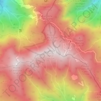 Carte topographique Monte Falco, altitude, relief