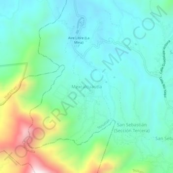 Carte topographique Mexcalcuautla, altitude, relief