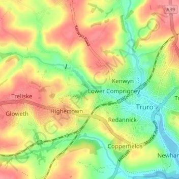 Carte topographique Coosebean, altitude, relief