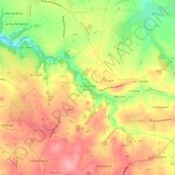 Carte topographique Le Moulin de Pachins, altitude, relief