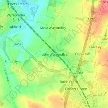 Carte topographique Little Wymondley, altitude, relief