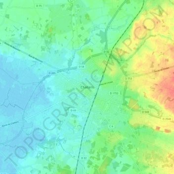 Carte topographique Challans, altitude, relief
