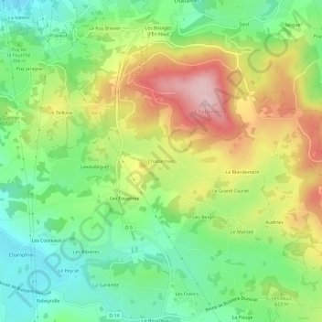 Carte topographique Chabannais, altitude, relief