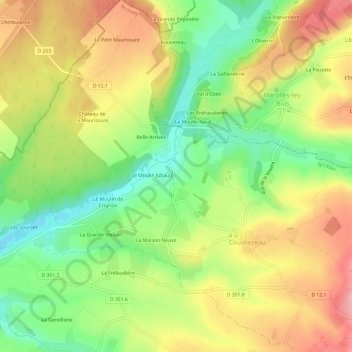 Carte topographique La Poterie, altitude, relief