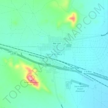 Carte topographique Sierra Blanca, altitude, relief