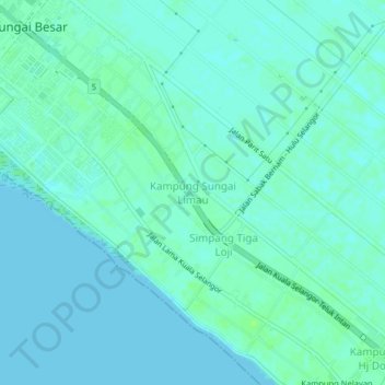 Carte topographique Kampung Sungai Limau, altitude, relief