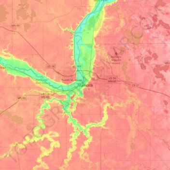 Carte topographique Mankato, altitude, relief