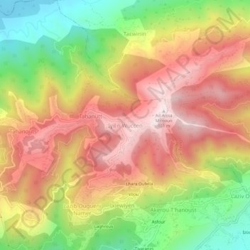 Carte topographique Ighil n Wouchen, altitude, relief