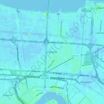 Carte topographique Metairie, altitude, relief