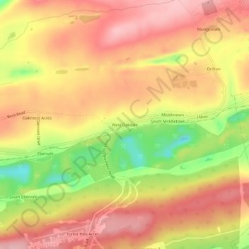 Carte topographique West Oakdale, altitude, relief
