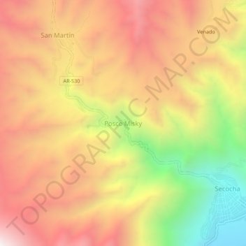 Carte topographique Posco Misky, altitude, relief