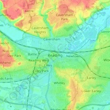 Carte topographique Reading, altitude, relief
