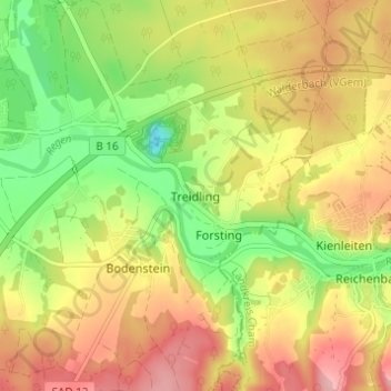 Carte topographique Treidling, altitude, relief