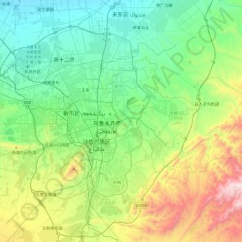 Carte topographique Shuimogou, altitude, relief