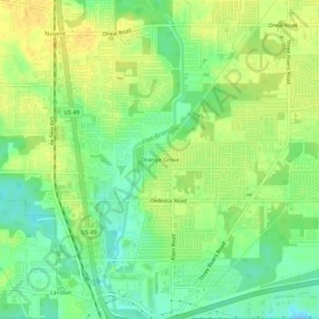 Carte topographique Orange Grove, altitude, relief