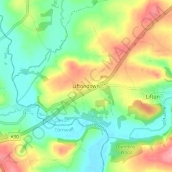 Carte topographique Liftondown, altitude, relief