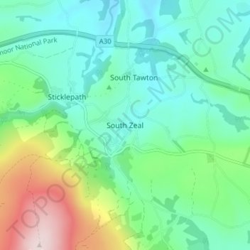 Carte topographique South Zeal, altitude, relief
