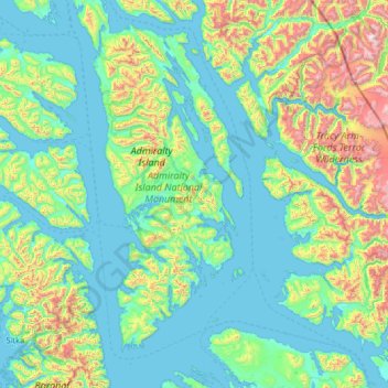 Carte topographique Hoonah-Angoon (CA), altitude, relief