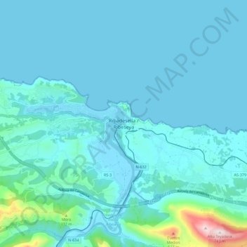 Carte topographique Ribadesella / Ribeseya, altitude, relief
