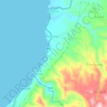 Carte topographique Malabago, altitude, relief