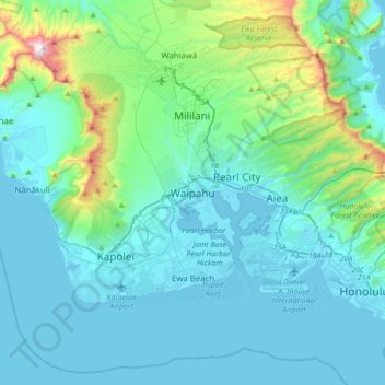 Carte topographique Waipahu, altitude, relief