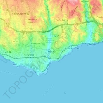 Carte topographique Oeiras, altitude, relief