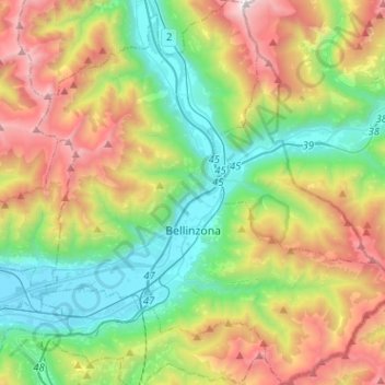 Carte topographique Bellinzone, altitude, relief