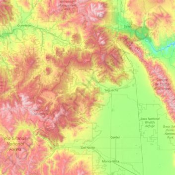 Carte topographique Saguache County, altitude, relief