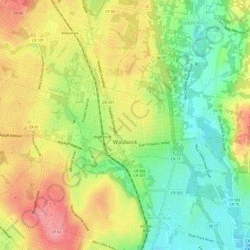 Carte topographique Waldwick, altitude, relief