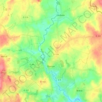 Carte topographique Gorron, altitude, relief