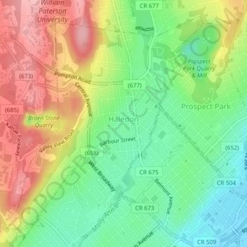 Carte topographique Haledon, altitude, relief