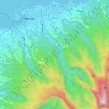 Carte topographique Pīraʻe, altitude, relief