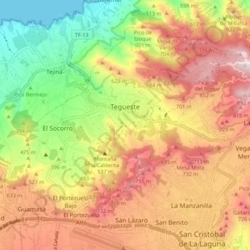 Carte topographique Tegueste, altitude, relief