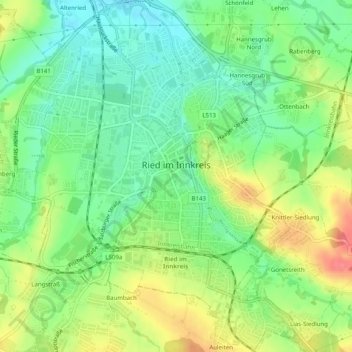 Carte topographique Ried im Innkreis, altitude, relief
