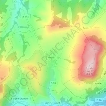 Carte topographique Clémensat, altitude, relief