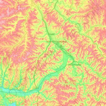 Carte topographique Tuscarawas County, altitude, relief