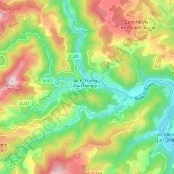Carte topographique Saint-Sauveur-de-Montagut, altitude, relief