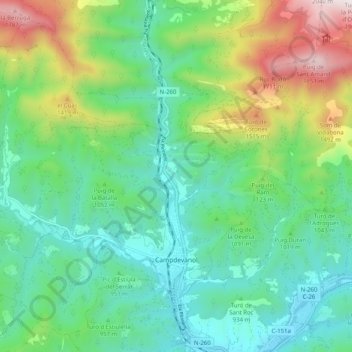 Carte topographique Campdevànol, altitude, relief
