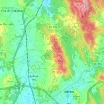 Carte topographique Folgosa, altitude, relief