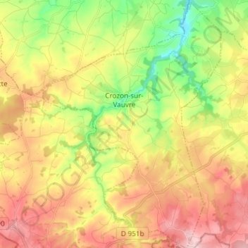 Carte topographique Crozon-sur-Vauvre, altitude, relief