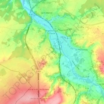 Carte topographique Argenton-sur-Creuse, altitude, relief