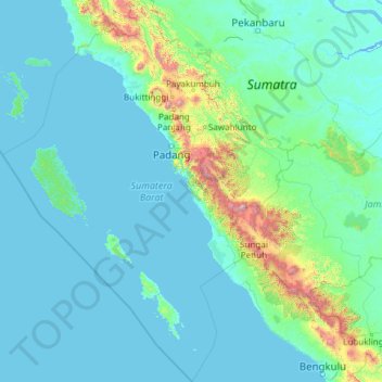 Carte topographique Sumatra occidental, altitude, relief