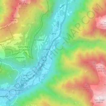 Carte topographique Cama, altitude, relief