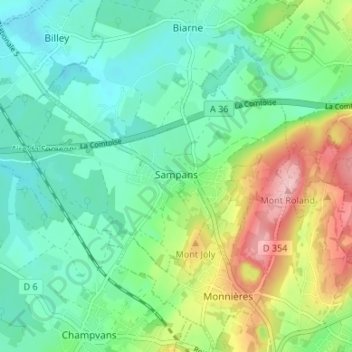 Carte topographique Sampans, altitude, relief