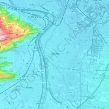 Carte topographique Lustenau, altitude, relief