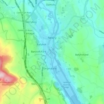 Carte topographique Newry, altitude, relief
