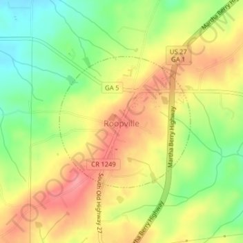 Carte topographique Roopville, altitude, relief