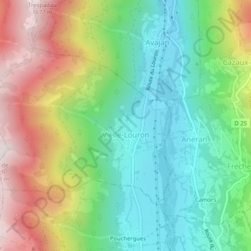 Carte topographique Vielle-Louron, altitude, relief